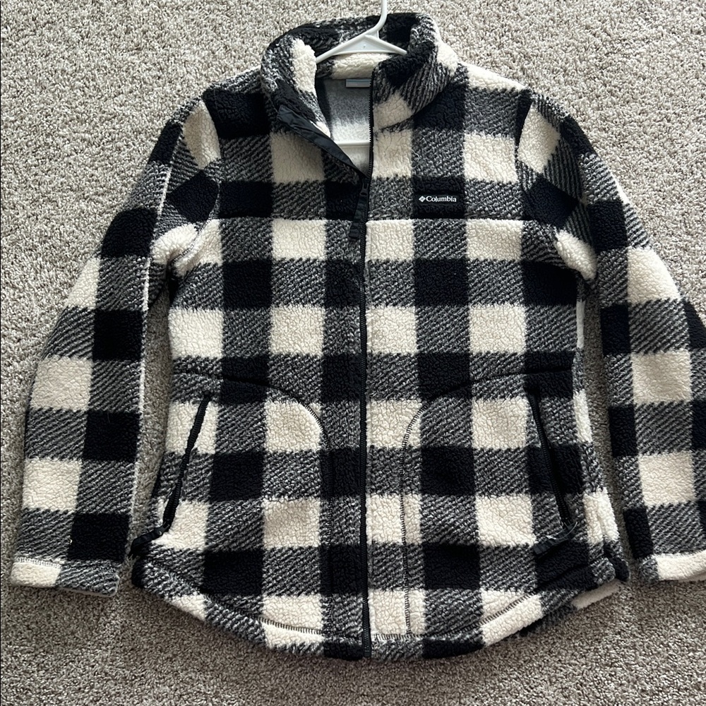 Columbia Black and White Plaid Puffer Jacket